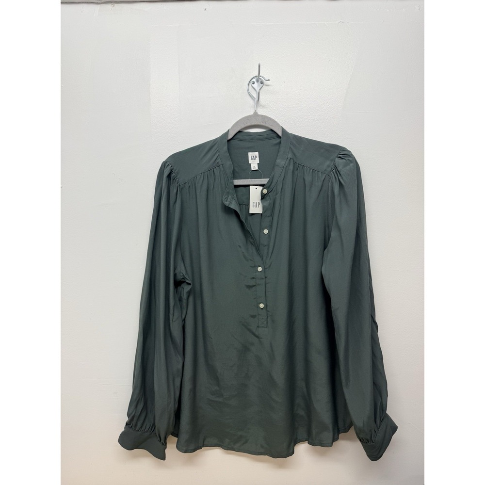 GAP Womens XL‎ Green Blouse Long Sleeve Minimalist Capsule Wardrobe NWT #57